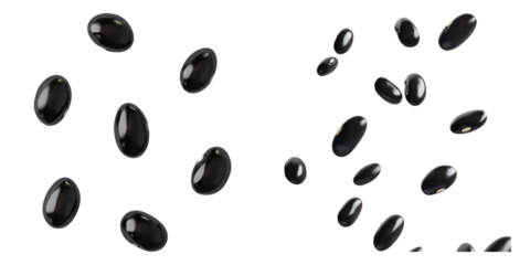 Dark glossy beans are scattered against the light, evoking a sense of freshness and natural food