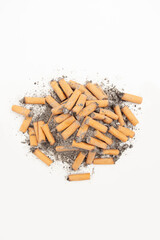 Cigarette butts and ash showing smoking addiction and unhealthy habit