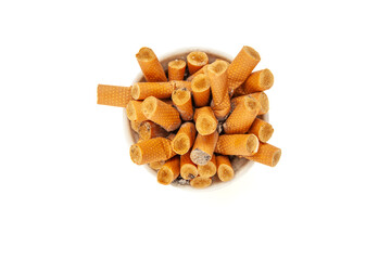 Ashtray full of cigarette butts representing smoking addiction
