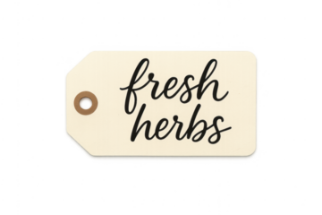 Fresh herbs tag with calligraphy script on transparent background