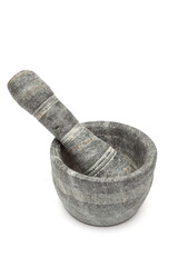 Kitchen utensil: granite mortar isolated on white background for crushing