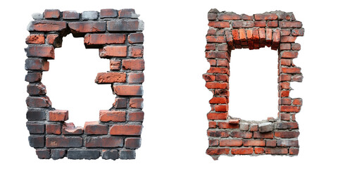 Two rectangular and rounded openings with the frame of brick wall