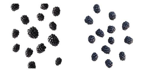 Fresh blackberries arranged in two clusters, ready to be enjoyed as a refreshing snack