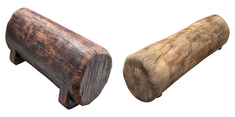 Two rustic wooden logs artfully displayed, with distinctive texture and character