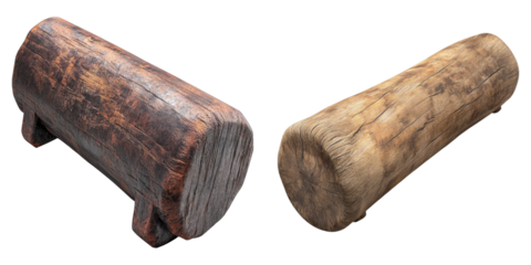 Two rustic wooden logs artfully displayed, with distinctive texture and character