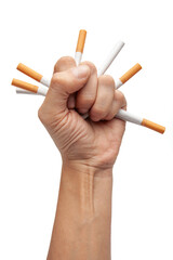Hand crushing cigarettes representing quit smoking addiction