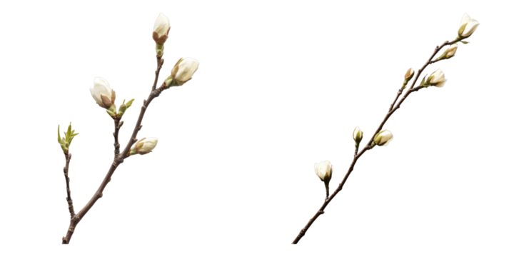 Delicate magnolia blooms on branches, a sign of springtime and renewal. The image evokes feelings of tranquility and the start of a new season. The subtle colors and focus create a sense of calmness.