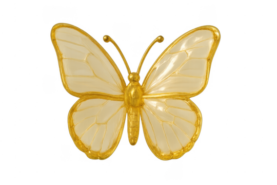 Gold butterfly with cream wings jewelry accessory on transparent background