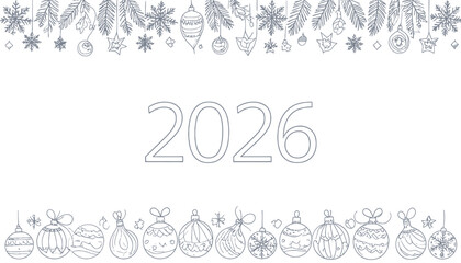 Fototapeta premium Celebrate a sparkling 2026 with festive ornaments and hand-drawn elements, perfect for greeting cards, invitations, and joyful seasonal designs