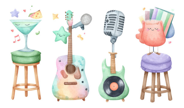 Colorful Musical Elements and Objects on Transparent Background for Creative Projects