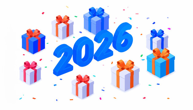 Celebrate 2026 with festive gifts and colorful confetti, perfect for New Year's, birthdays, or special occasions, bringing joy and celebration