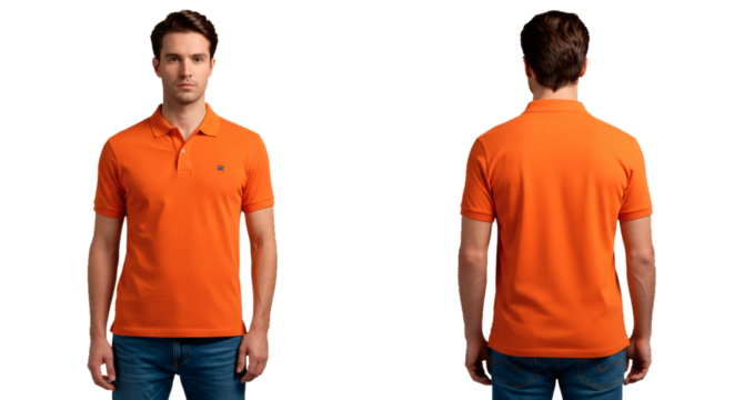 Orange polo shirt men's fashion casual wear short sleeve apparel clothing stylish comfortable trendy look on transparent background
