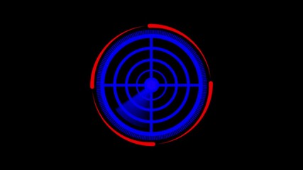 Glowing radar screen animation futuristic hud interface blue and red tracking system. Futuristic blue red radar screen animation hud technology interface detection icon