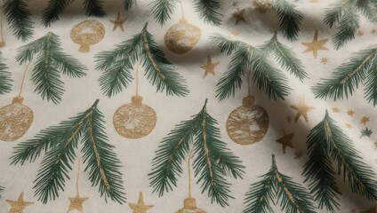 Festive Christmas Pattern with Pine Branches and Ornaments.