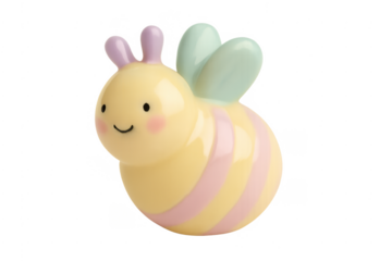 Cute smiling bee cartoon character standing transparent background