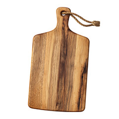 Fototapeta premium Wooden cutting board with handle and rope on transparent background