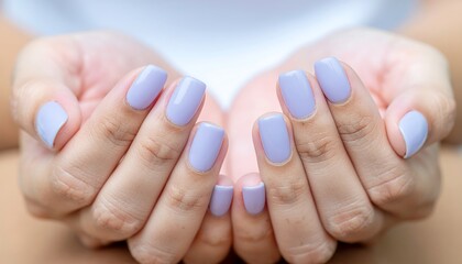 Hands Offering Soft Pastel Purple Nail Polish, Manicured Beauty