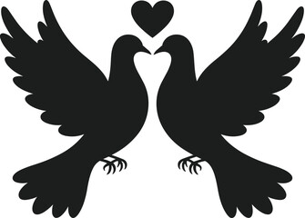 Two black doves forming a heart shape with a heart above