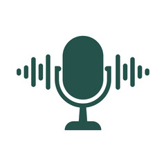 Teal microphone with sound waves isolated on transparent background