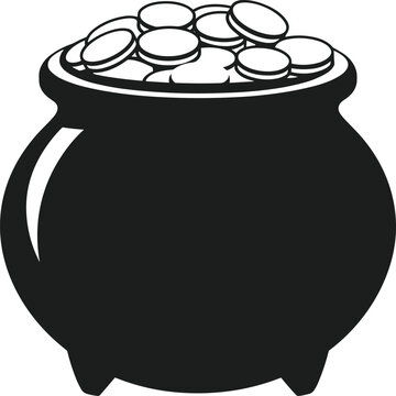 Black pot overflowing with gold coins vector illustration