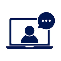 Digital communication icon showing person on laptop with chat bubble isolated on transparent background