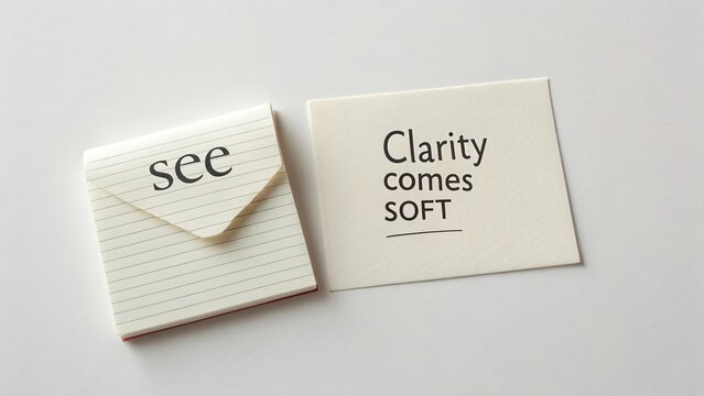 Creative note with the word 'see' alongside inspiring message about clarity in soft design style on a light background