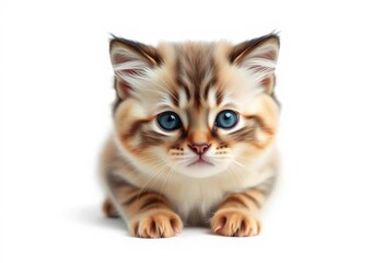 Obraz premium Adorable Scottish Fold kitten, fluffy ears folded, isolated on pure white background, studio, design