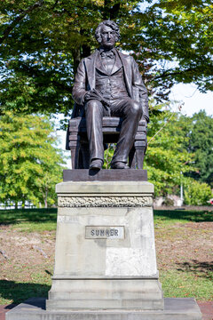 The statue of Charles Summer near Harvard University