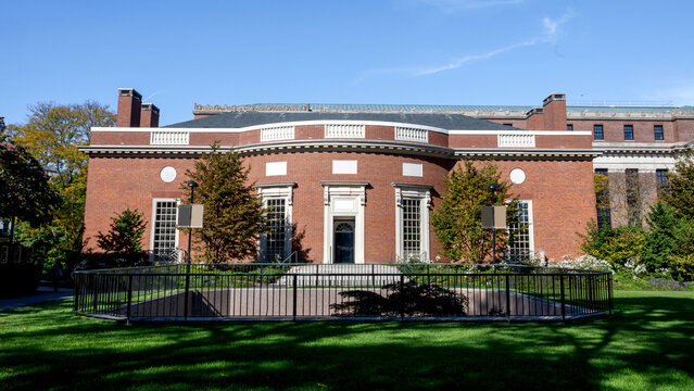 Houghton Library at Harvard University under blue sky
