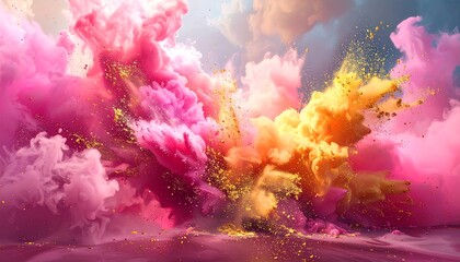 Colorful explosion of powder creating a vibrant abstract background