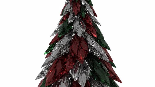 Decorative tree with red green and silver sequins isolated on white background for holiday design