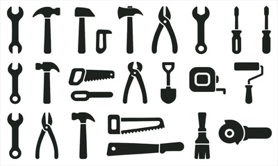 Obraz premium Set of Construction and Repair Tool Silhouettes: Home Renovation Vector Icons