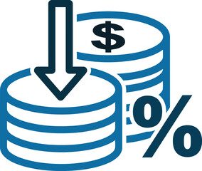Money loss concept with arrow down and percentage sign business vector