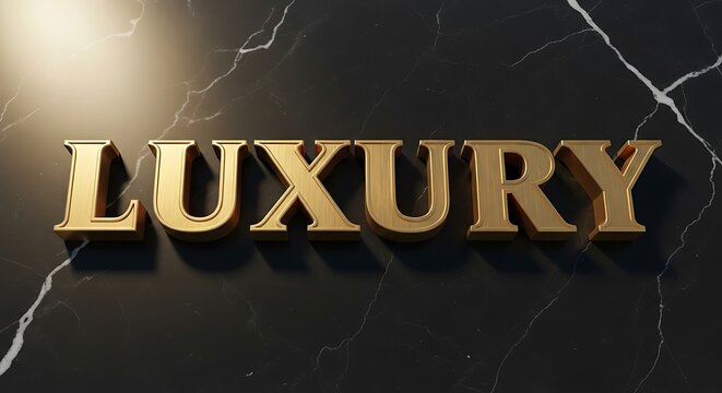 Golden luxury lettering on a dark marble background conveys elegance and highend quality for branding and design projects with a sophisticated aesthetic