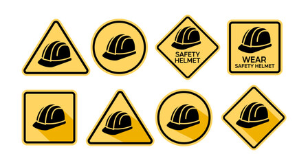 Safety Helmet Warning and Mandatory Signs Collection