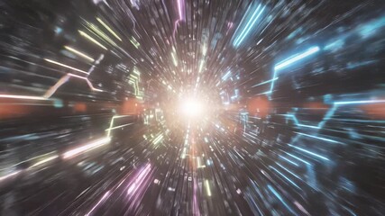 Digital tunnel of light shines brightly against blurred background, capturing the essence of innovative thinking and forward thinking ideas, perfect for representing concepts of technological.