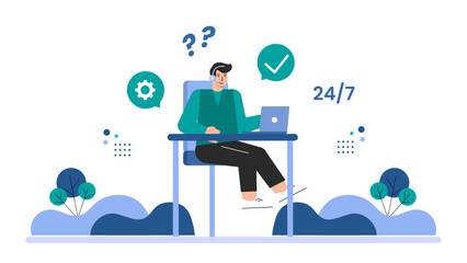 Flat Design IT Support and Tech Helpdesk Flat Vector Illustration