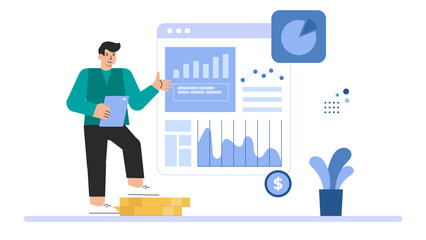 Flat Design Market Research and Consumer Survey Flat Vector Illustration