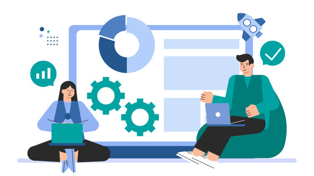 Software Development and Business Solutions Flat Vector Illustration