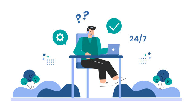 Flat Design IT Support and Tech Helpdesk Flat Vector Illustration