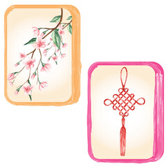 A hand-painted watercolor illustration of a single Mahjong tile in soft pastel tones. The gentle and elegant design captures the charm of traditional Asian games and is perfect for use in decorative 