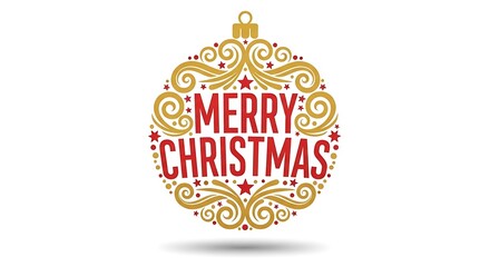 Elegant merry christmas ornament design in red and gold for festive holiday celebrations and greeting cards with a decorative flourish and joyful spirit