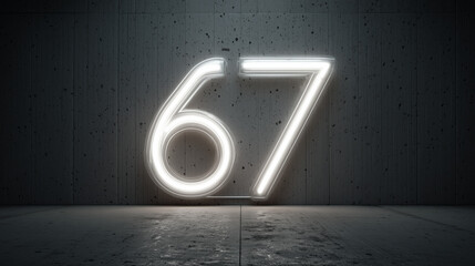 Minimalist 3D Rendering of Viral Number 67 in Soft Neon Light