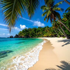 Serene tropical beach with turquoise water and palm trees