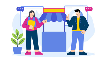 Business Exhibition and Trade Fair Concept Flat Vector Illustration