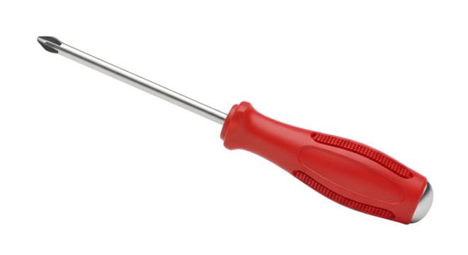 Red handled Phillips head screwdriver isolated on white background for DIY and repair concepts
