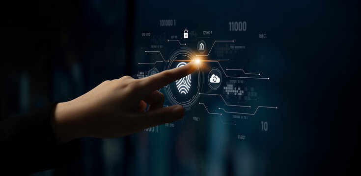 Biometric fingerprint identification and cybersecurity system ensuring secure access, identity verification, cloud data protection, and digital safety Latch