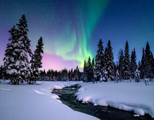 Serene winter landscape with a river and Northern Lights display (1)