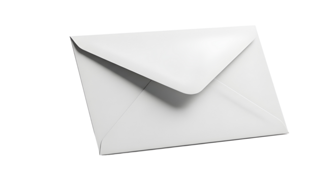 Blank white closed business envelope isolated on a pure white background for mailing and communication.