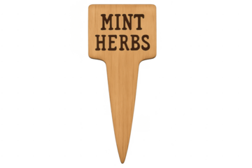 Wooden plant marker displaying mint herbs label